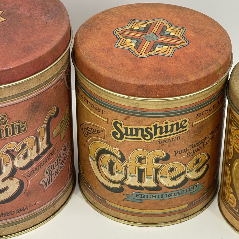 Vintage 4pc Canister Set Metal Ballonoff Flour Sugar Coffee Tea - Picture 3 of 13